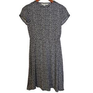 Boden Blue & White Abstract Dot Print Sheath Dress with Zippered Cap Sleeves